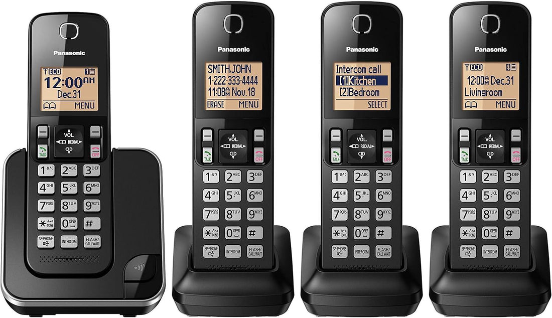 Panasonic DECT 6.0 Expandable Cordless Phone with Call Block - 4 Cordless Handsets - KX-TGC384CB (Black)