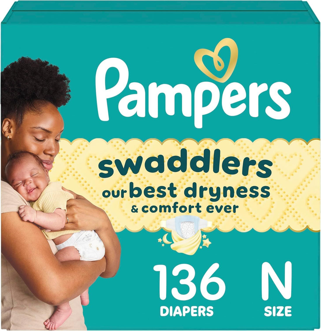 Pampers Swaddlers Diapers, Size 0 (up to 10 lbs), 136 Count, Absorbent, Keeps Baby Dry and Comfortable, Skin Safe Disposable Baby Diaper