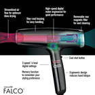 BabylissPRO Falco Professional Ionic High-Performance Digital Hair Dryer, Includes Comb, 2 Nozzles, Diffuser & Replacement Filter, High-Speed Motor, 3 Speed & 4 Heat Digital Settings With Cool Shot