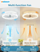 VOLISUN Low Profile Ceiling Fan with Lights and Remote, 20in Bladeless Ceiling Fan Light, 3000K-6500K Dimmable Modern Ceilings Fans Flush Mount, White Fandelier Ceilings Fans with Lights for Bedroom