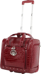 Kathy Van Zeeland Croco PVC Designer Underseat Luggage - 15 Inch Carry On Suitcase for Women- Lightweight Under Seat Bag with 2-Rolling Spinner Wheels (Burgundy)