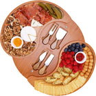 US Patented Double-Layer Charcuterie Board| Large Cheese Board Platter Set w 4 Knives and 2 Bowls | Premium Bamboo Serving Tray | Hoursewarming Christmas (Mocha Brown)