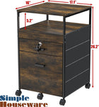 SHW Box File Rolling Mobile Cabinet with Open Shelf and Lockable Drawer, Rustic Brown