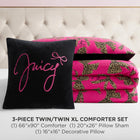 Juicy Couture Plush Reversible Cheetah Bows 3-Piece Twin/Twin XL Comforter Set with Decorative Pillow