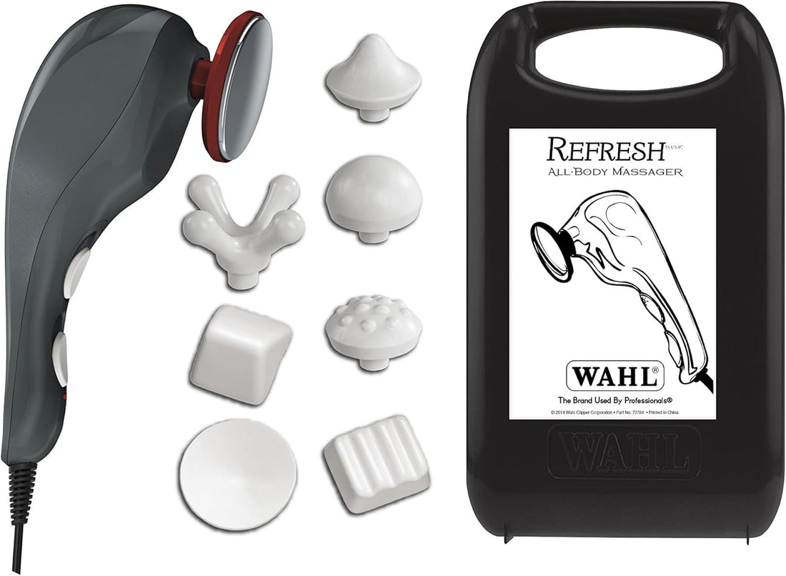 Wahl Canada Refresh All-Body Massager – Handheld Back, Neck & Shoulder Massager with Heat, 2 Speeds, 8 Attachments for Deep Tissue Pain Relief & Muscle Recovery – Model 4189