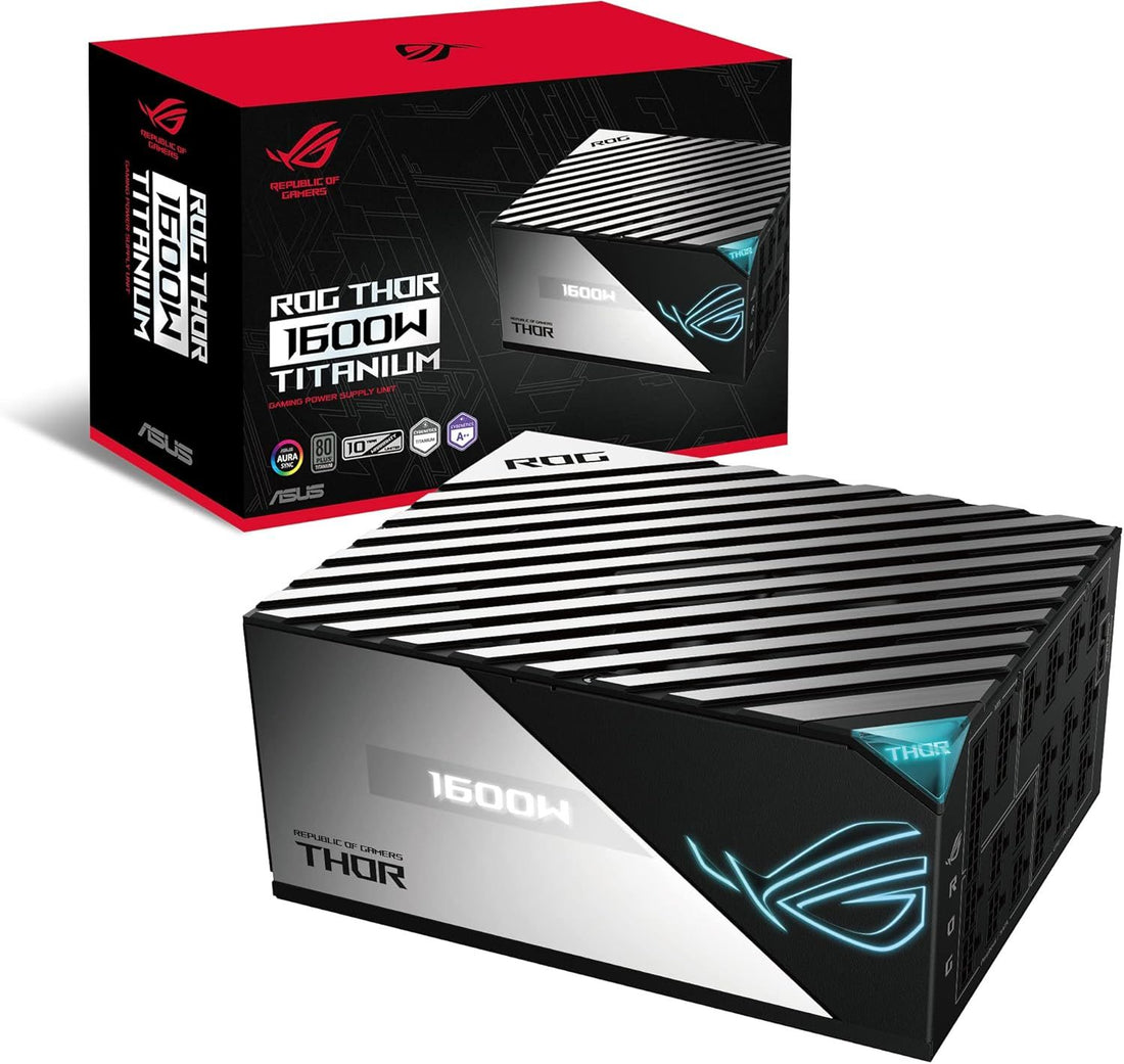 ASUS ROG Thor 1600W Titanium (1600 Watt, Fully Modular Power Supply, 80+ Titanium, Lambda A++ Certified, GaN MOSFETs, Digital Power Control, ROG heatsinks, 135mm PWM Fan, 0dB Mode, OLED Panel)