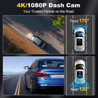 Dash Camera, 4K/1080P Front and Rear Dash Camera, Built-in 5GWiFi, Dash Camera with 64GB SD Card, 2\ Full HD IPS Display, for App Control, G-Sensor, Loop Recording and Mode