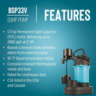 Little Giant BSP33V 1/3 HP, 115 Volt, 2880 GPH Automatic Submersible Epoxy Coated Cast Aluminum Sump Pump with Piggy-Back Vertical Switch and 8-Ft. Cord, Blue, 506251