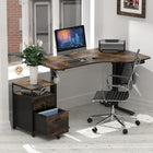 SHW Box File Rolling Mobile Cabinet with Open Shelf and Lockable Drawer, Rustic Brown