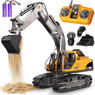 Remote Control Heavy Duty Excavator Toys for Boys, 3 in 1 RC Excavator with Metal Bucket, Rock Breaker and Grapples, 680° Rotatable Lights Sounds RC Construction Vehicle Toys for Boys