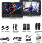 WONNIE 10.5 Two DVD Players Dual Screen for Car Portable CD Player, Play a Same or Two Different Movies with Two Mounting Brackets, 5-Hour Rechargeable Battery, Support USB/SD Card Reader