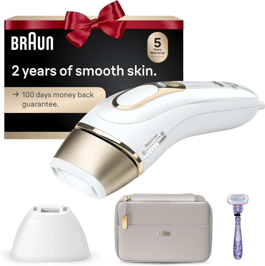Braun IPL, Silk·Expert Pro 5, IPL Hair Removal for Women and Men, Permanent Laser Hair Reduction At-Home, 2 Heads, Pouch, Venus Razor, IPL5157