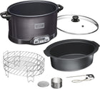 WESTON BRANDS 2-in-1 Indoor Electric Smoker & Programmable Slow Cooker, 6 Quart, With 3-Tier Smoking Rack for Meat, Cheese and More, Dishwasher Safe Crock, Temperature Probe, Black (03-2500-W)