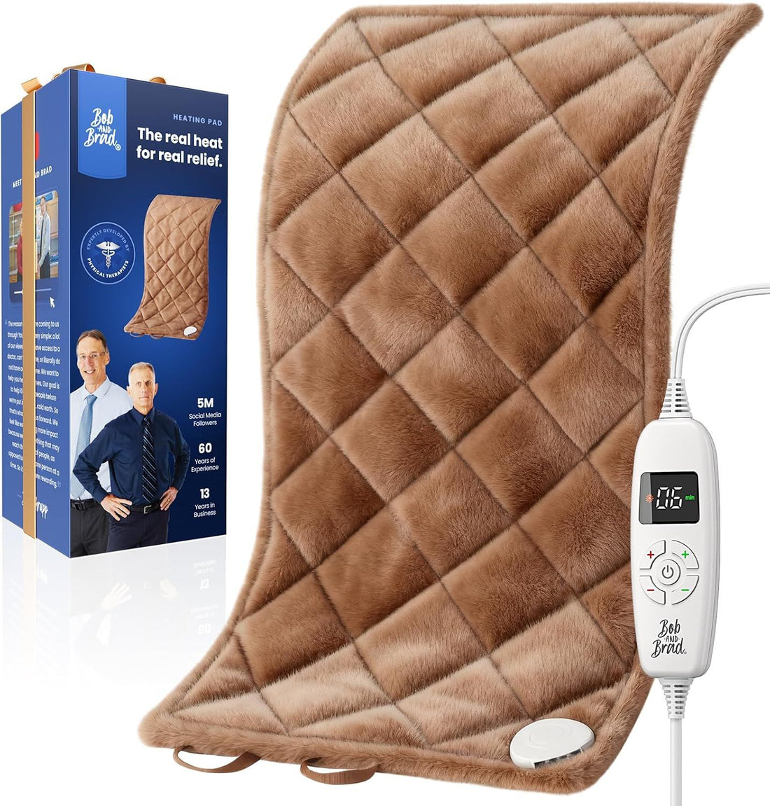 BOB AND BRAD Weighted Heating Pad with Far Infrared Ceramic Beads, Electric Moist Heat Pad with 6 Heating Levels, Auto-Off Timer and Snug-Fit Adjustable Belt Christmas Birthday Gifts for Women and Men