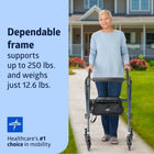 Medline Superlight Folding Aluminum Mobility Rollator Walker; Smoky Blue; 250 lb. Weight Capacity; 6 Wheels; Adjustable Arms and Seat; Foldable Rolling Walker for Seniors