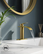 FORIOUS Bathroom Faucet, Single Handle Bathroom Faucet, Bathroom Sink Faucet Stainless Steel Single Hole Lavatory Faucet, Bathroom Vanity Faucet with Pop Up Drain (One or 3 Hole), Brushed Gold