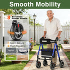 Walkers for Seniors with Seat, Lightweight Foldable Rollator Walker, Built in Cable, Reinforced Aluminum Frame, 8 Big Rubber Wheels for All Terrain, Adjustable Height, 350lb Weight Capacity, Blue