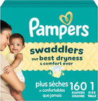 Pampers Swaddlers Diapers, Size 1, Absorbent, Keeps Baby Dry and Comfortable, Skin Safe Disposable Baby Diaper, 1 Pack (Count of 160)
