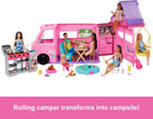 Barbie Dream Camper Playset with Roof Tent, Swing Chair, Fishing Pond, BBQ Grill with Color-Change Feature & 60+ Accessories Including Dough