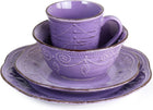 Elama Rustic Birch 16 Piece Stoneware Dinnerware Set in Purple, (EL-RUSTICBIRCH)