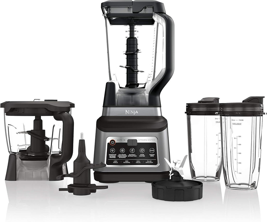 Ninja BN801C, Professional Plus Kitchen System With Auto-iQ, 72oz Pitcher, Black/Silver, 1400W (Canadian Version) | 1400-peak-watt motor with Total Crushing pitcher, 64oz/1.9L processor bowl & (2) 24oz/710mL cups.