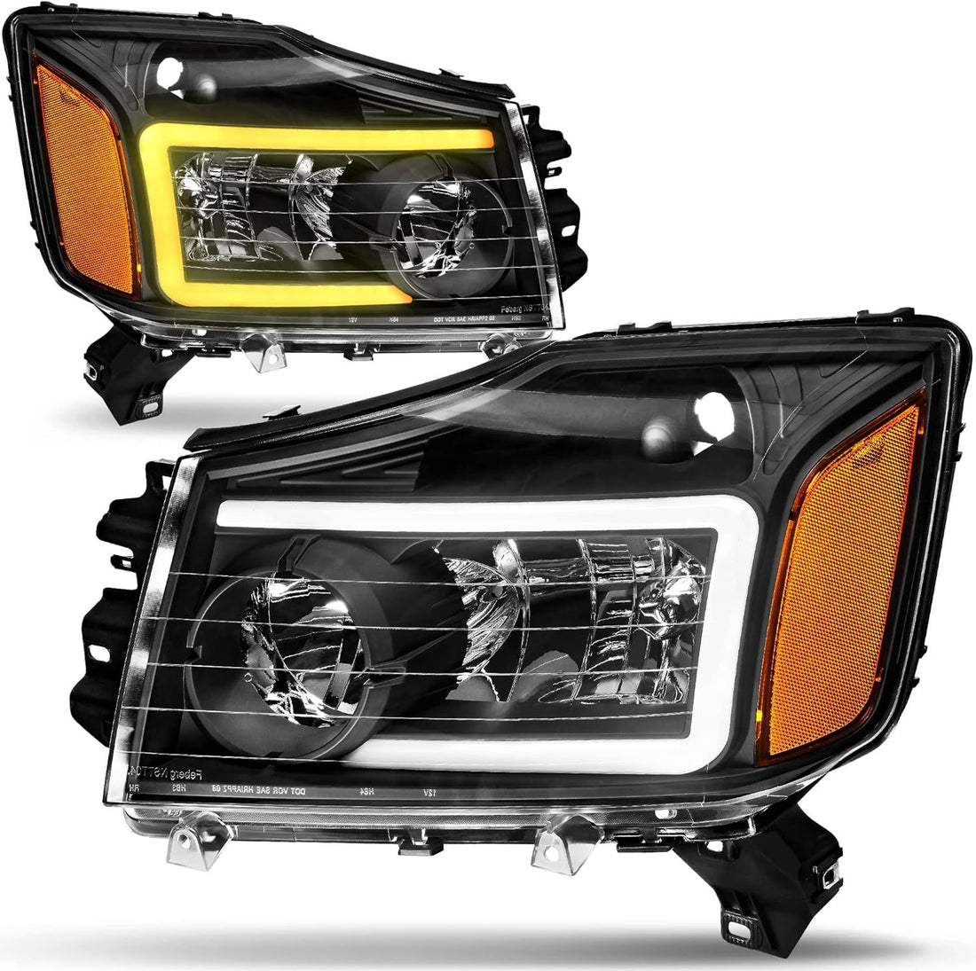 OEDRO Headlight Assembly Compatible with 2004-2015 Titan / 2005-2007 Armada Front Light w/LED DRL+Turn Signal Black Housing