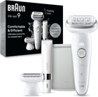 Braun Silk-épil 9 Epilator, Pivoting Head, Wet and Dry, Includes Body Trimmer, Shaver Head and Trimmer Comb, SES9-441