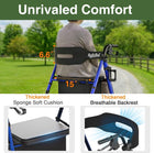 Walkers for Seniors with Seat, Lightweight Foldable Rollator Walker, Built in Cable, Reinforced Aluminum Frame, 8 Big Rubber Wheels for All Terrain, Adjustable Height, 350lb Weight Capacity, Blue