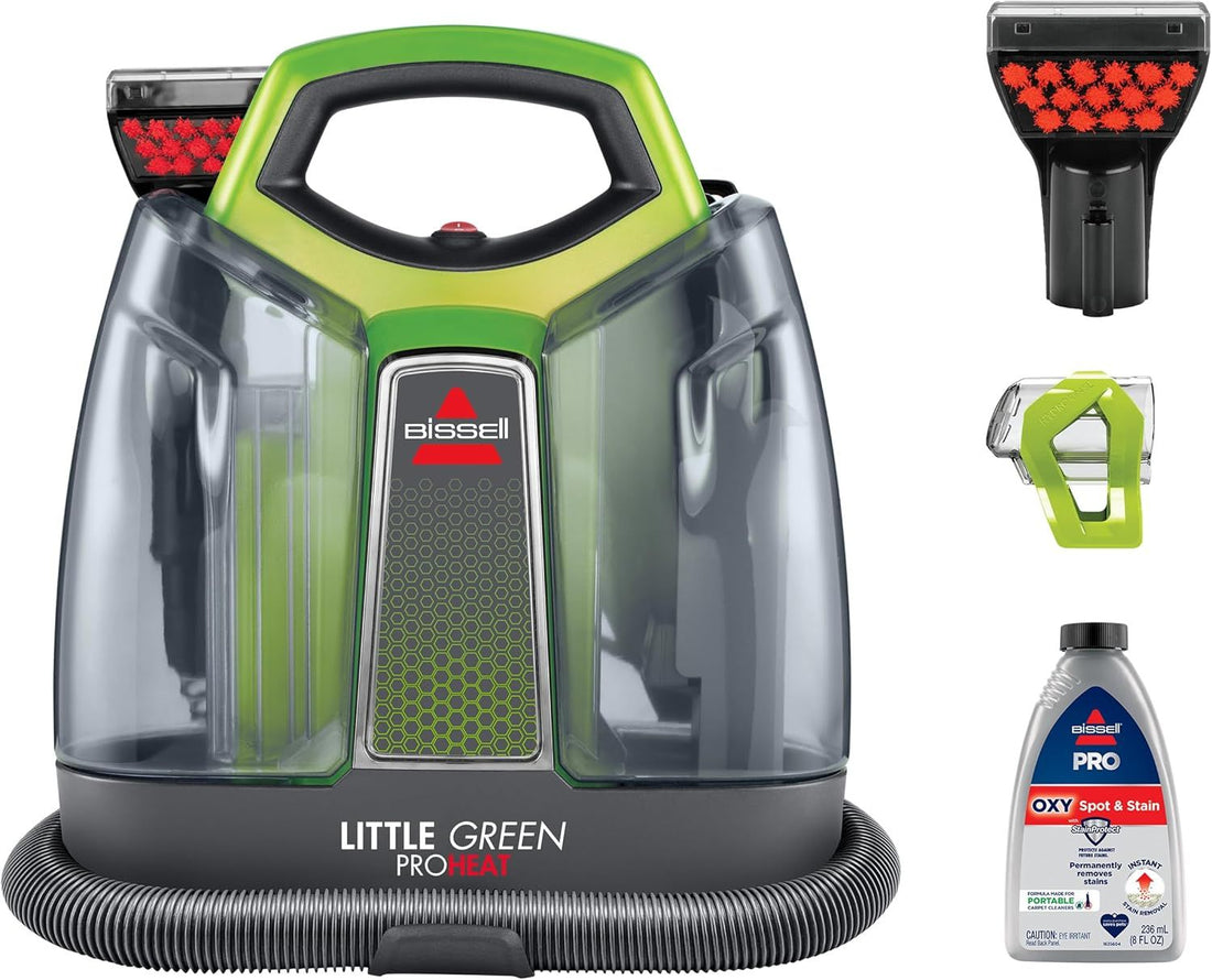 BISSELL Little Green ProHeat Portable Carpet & Upholstery Spot Cleaner with HydroRinse Self-Cleaning Tool, HeatWave Technology, OXY Formula Included, Car Detailer, 37oz Tank, 2513E