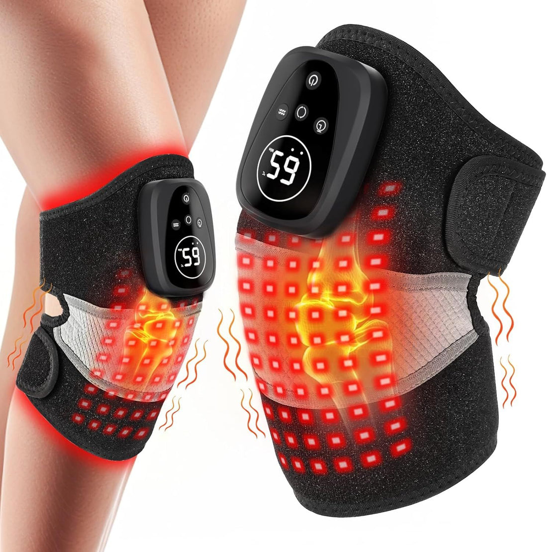 Red Light Therapy Device Knee Brace for Pain Relief, Vibration Knee Massager with Heat for Knee Shoulder Elbow, Rechargeable Cordless 660nm&850nm Near Infrared Light Therapy Device for Men Women