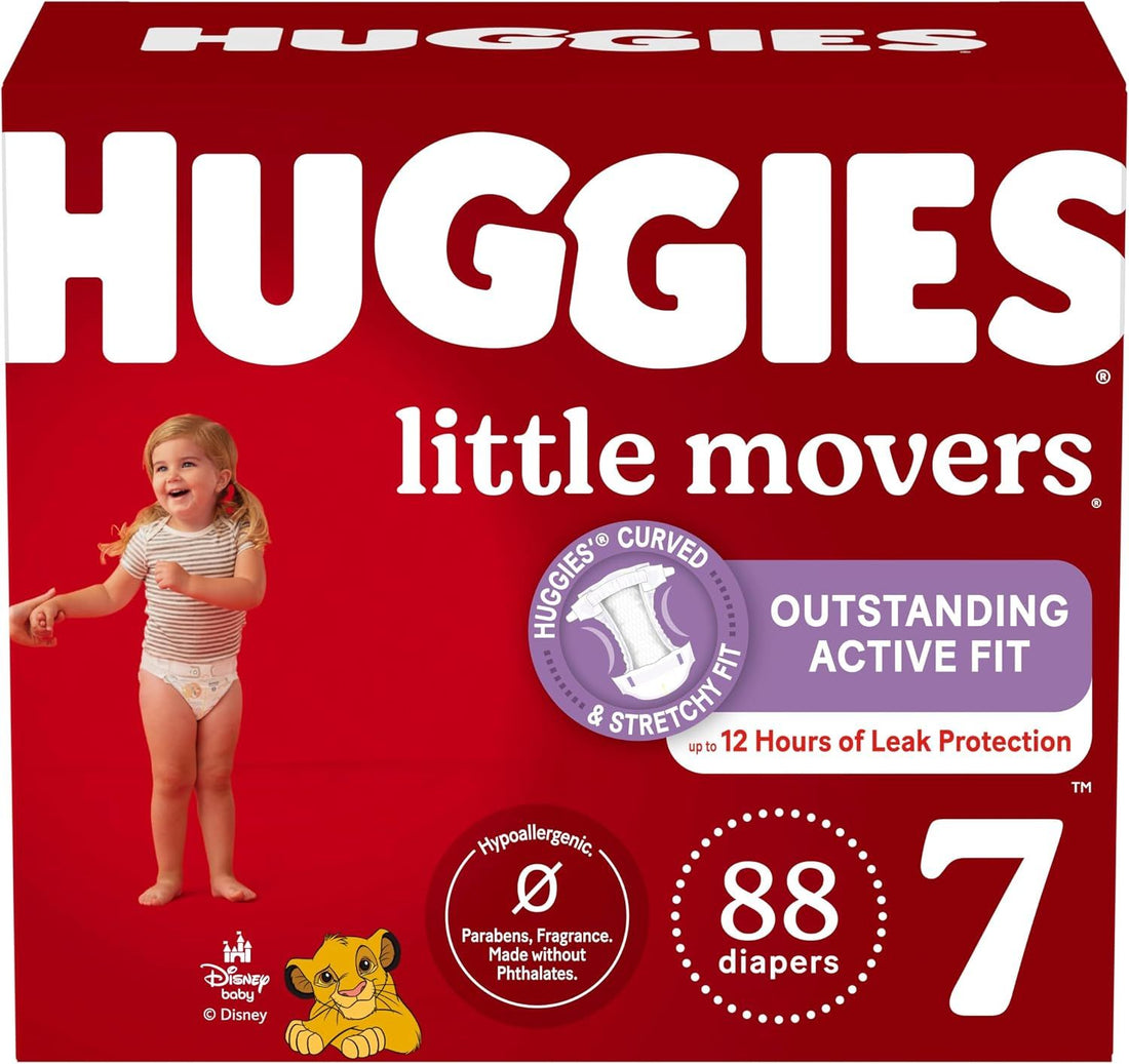 Huggies Size 7 Diapers, Little Movers Baby Diapers, Size 7 (41+ lbs), 88 Count, Packaging May Vary | Flexible Fit, No Elemental Chlorine, White, For Infants & Toddlers, Packaging May Vary