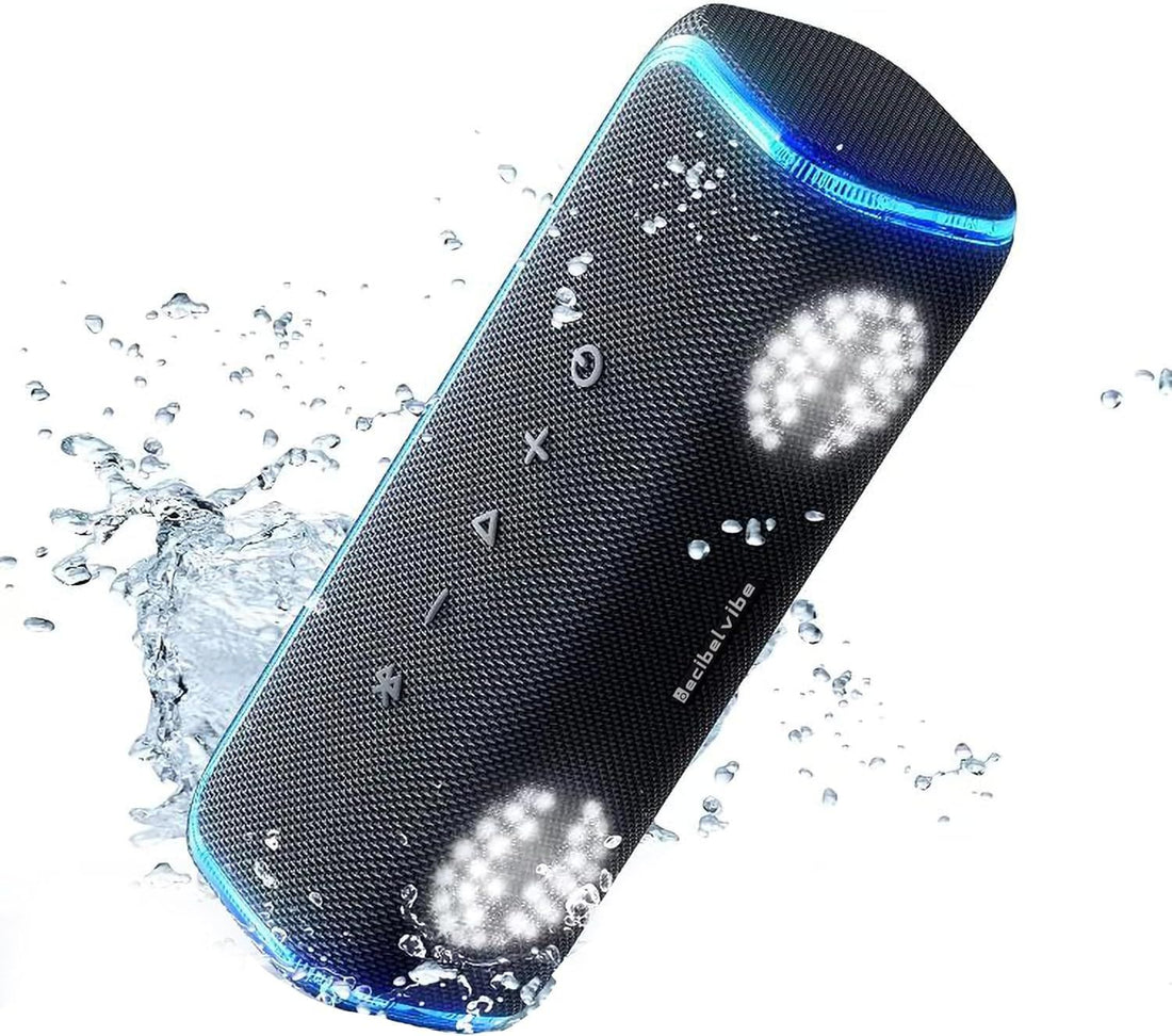 Decibelvibe Initial Tnz 7 - Portable Bluetooth Speaker, IPX7 Waterproof Speaker with 30W Powerful Sound, Deep Bass, Bluetooth 5.3, 25H Playtime, TWS Pairing, RGB Lights, for Home, Outdoor. (Cyan)