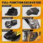 Remote Control Heavy Duty Excavator Toys for Boys, 3 in 1 RC Excavator with Metal Bucket, Rock Breaker and Grapples, 680° Rotatable Lights Sounds RC Construction Vehicle Toys for Boys
