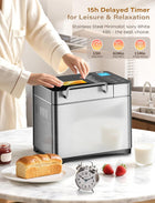 KBS Pro 710W Bread Maker, 2LB 17-in-1 Automatic Bread Machine with Healthy Ceramic Pan, Nut Dispenser, Tempered Glass Touch Panel, Stainless Steel Housing,3 Crust Colors, 15H Timer&Keep-Warm, Recipe