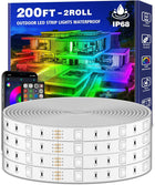 LETIANPAI 200Ft Outdoor LED Strip Lights Waterproof with self-Adhesive Back,IP68 Outside Led Lights Strips Waterproof with Bluetooth App Remote,Music Sync RGB Exterior Led Rope Lights for