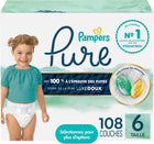Pampers Pure Baby Diapers, Size 6 (35+ lbs), 108, Up to 100% Leakproof, Premium Hypoallergenic Soft Diapers