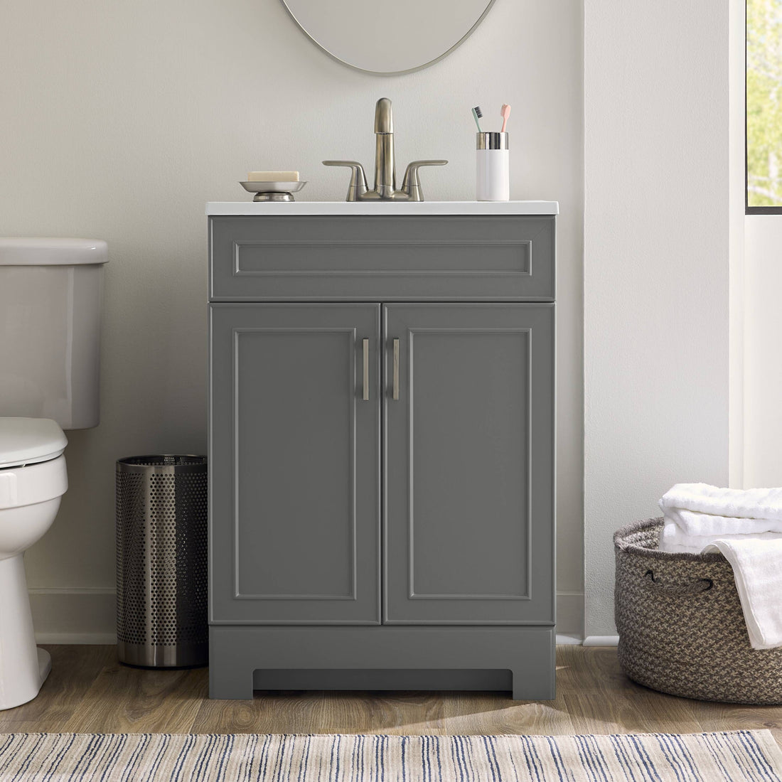 Style Selections Esterbrook 24-in Dark Gray Single Sink Bathroom Vanity with White Cultured Marble Top (Fully Assembled)
