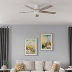 Harbor Breeze Calverton 52-in White with White/Driftwood Blades LED Flush Mount Ceiling Fan With Light and Remote Control Included 5 -Blade