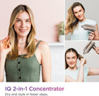 Shark HD102C Blow Dryer HyperAIR Fast-Drying with IQ 2-in-1 Concentrator, Ionic, No Heat Damage, for All Hair Types, Stone