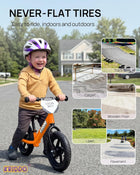 KRIDDO Toddler Balance Bike 2 Year Old, Age 24 Months to 5 Years Old, 12 Inch Push Bicycle with Customize Plate (3 Sets of Stickers Included), Steady Balancing, Gift Bike for 2-3 Boys Girls, Orange