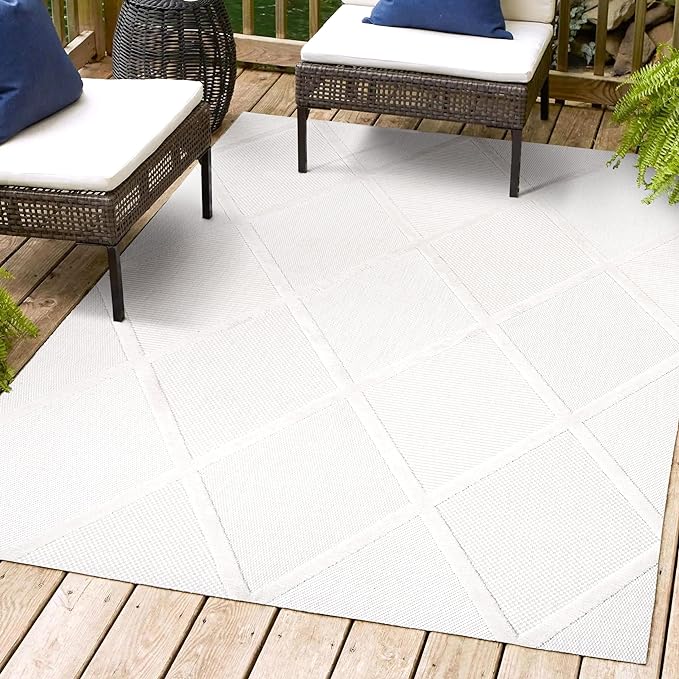 JONATHAN Y IBZ101D-5 Salines Diamond Trellis Bohemian, Transitional, Scandinavian Indoor/Outdoor Ivory 150 x 240 cm Area Rug for Backyard, Patio, Porch