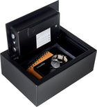 Amazon Basics Small Slim Desk Drawer Security Safe with Programmable Electronic Keypad, 0.1 Cubic Feet, Small Safe, Black, 11.8\'\'W x 8.6\'\'D x 4.4\'\'H