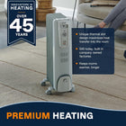 De\'Longhi Oil-Filled Radiator Space Heater, Full Room Quiet 1500W, Adjustable Thermostat 3 Heat Settings, Energy Saving, Safety Features, Light Gray, TRH0715CA