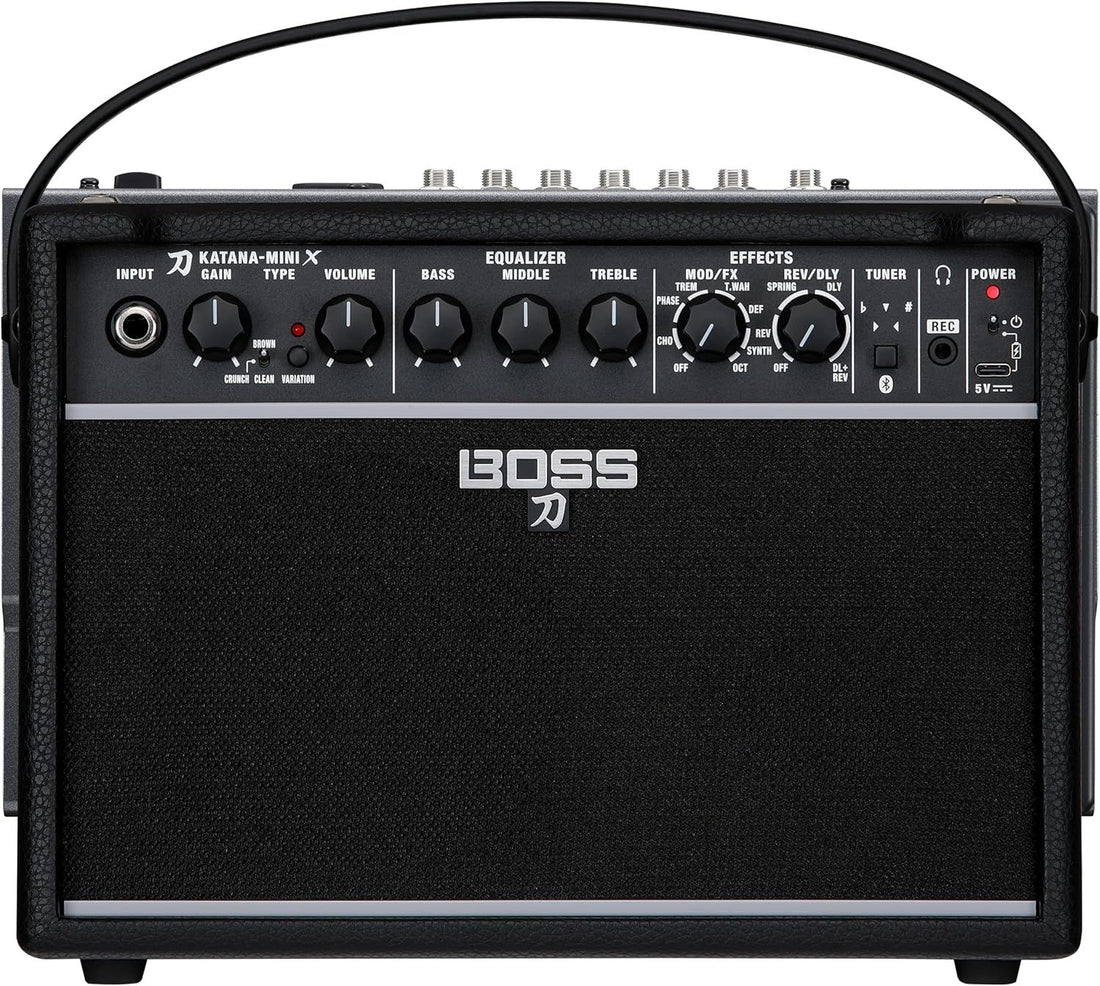 BOSS Katana-Mini X | Powerful 10-Watt Mini Amplifier for Electric, Acoustic & Bass | Tube Logic Design | Custom 5” Speaker | Versatile Sounds & Dual Effects | Bluetooth | Built-in Rechargeable Battery