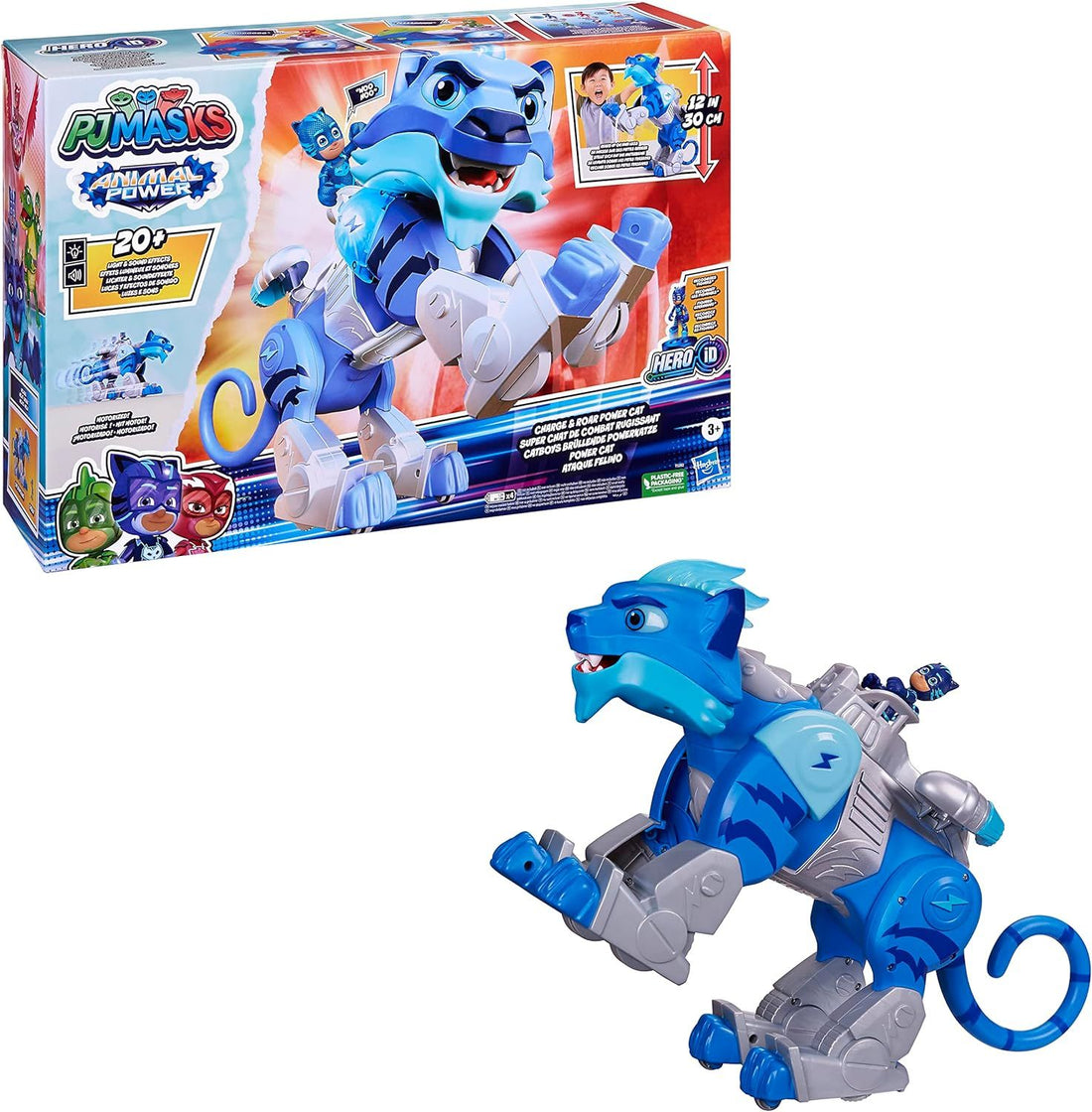 PJ Masks Animal Power Charge and Roar Power Cat, Interactive Toys with 20+ Lights and Sounds, Preschool Toys, Superhero Toys for 3 Year Old Boys and Girls and Up
