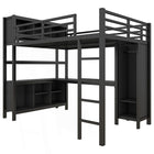 Metal Loft Bed with Wardrobe And L-shaped Desk, Loft Bed with Storage Cubes and Shelves, Heavy Duty Loft Bed for Kids Teens Adults 75\" Height