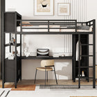 Metal Loft Bed with Wardrobe And L-shaped Desk, Loft Bed with Storage Cubes and Shelves, Heavy Duty Loft Bed for Kids Teens Adults 75\" Height