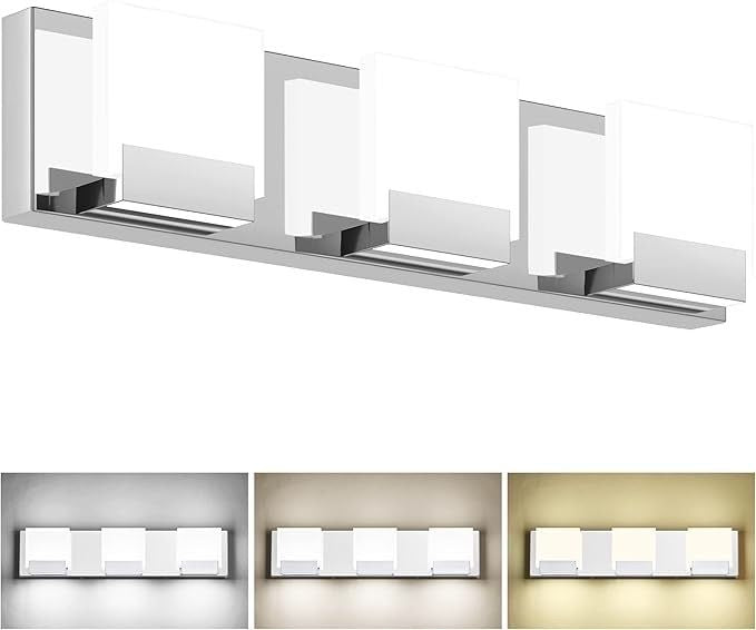 SOLFART 3 Color Temperature Dimmable 3-Light Vanity Lighting Fixtures Bathroom Lights Over Mirror Adjustable Light Color 3000K/ 4500K/ 6000K