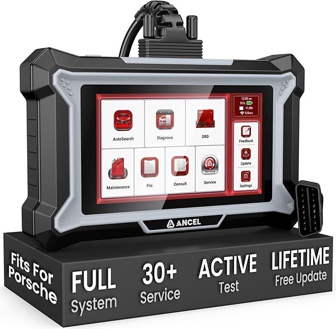 ANCEL DS160 Scan Tool fits for Porsche, Full System Bidirectional OBD2 Scanner with 30+ Resets, ABS Bleeding, Gearbox Learning, SAS/Oil/BMS Reset, Online Support Chat, Lifetime Free WiFi Updates