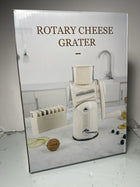 Rotary Cheese Grater with Handle: 5 in 1 Cheese Grater Hand Crank Cheese Shredder with Strong Suction Base Kitchen Vegetable Slicer with 5 Interchangeable Blades, Storage Box, White
